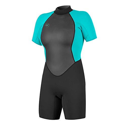 O'NEILL ONEILL WETSUITS Reactor II wetsuit voor dames, 2 mm, back zip, wetsuit wetsuit, zwart/licht aqu, maat 10