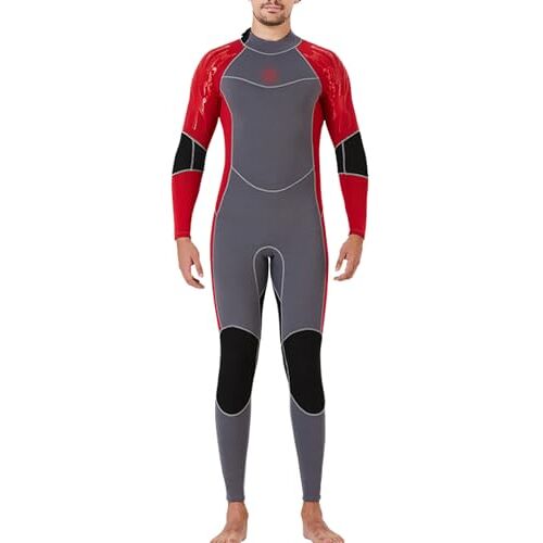 TOVCHEI Dikke Wetsuit Met Fleece Voering, 3mm Neopreen Natte Pakken Rugrits in Koud Water, Houd Warme Duikpakken,Grijs,M