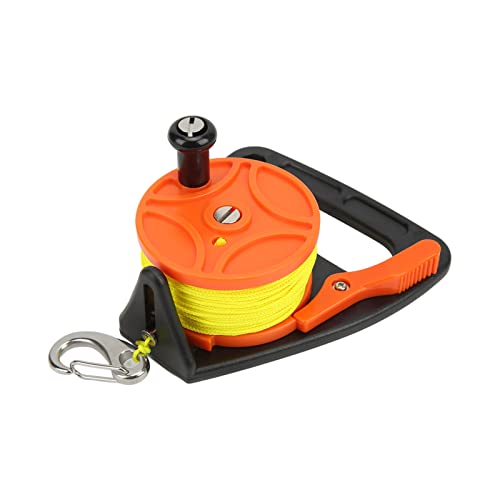 EASTALOLO Duikvismolen Ankerlier, Duikaccessoires Snaarlijnhaspel, Intrekbaar touw voor snorkelen Watersport Gele draad 46m (oranje wiel)