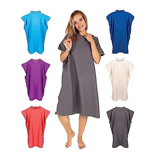 Gräfenstayn Premium Zwemponcho met Knopen Öekotex 100 Dames & Heren Surf Poncho Strand Handdoek Poncho Volwassene Verzorgingscape Microvezel (S-M antraciet)