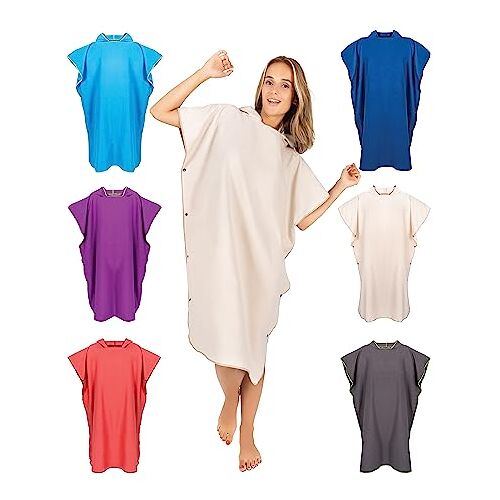 Gräfenstayn Premium Zwemponcho met Knopen Öekotex 100 Dames & Heren Surf Poncho Strand Handdoek Poncho Volwassene Verzorgingscape Microvezel (S-M beige)