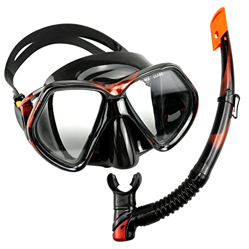 Hyakoz Snorkelset voor volwassenen, duikbril met snorkel voor volwassenen, duikmasker van gehard glas met halfdroge ademslang voor duiken, snorkelen