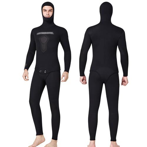 TOVCHEI 1.5 MM Neopreen Wetsuit Met Capuchon, 2-Delig Speerjachtduikpak Met Borstkas, Duikhuid Top & Broek,zwart,L