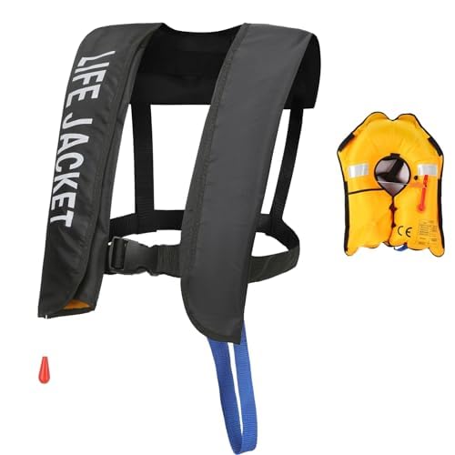 KeyoGoS Reddingsvest voor volwassenen, reddingsvest, reddingsvest tiener, reddingsvest voor volwassenen, automatisch opblaasbaar reddingsvest, drijfhulp, zwemvest voor watersport (zwart)