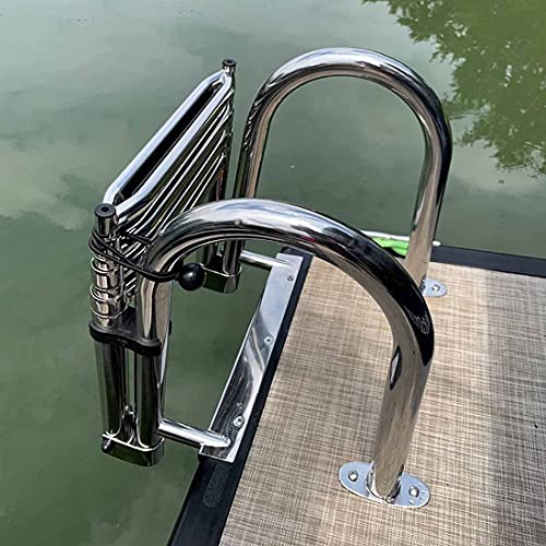 YONIISEA Badladder, roestvrij staal, bootladder, 4 treden, ladder, telescopisch, met antislip treden, leuning en breed pedaal, inklapbare boot, zwembadladder, zwemdekladder, marine drop boot ladder