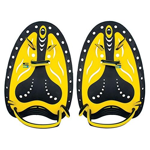 SEAC Pro Handpeddels voor volwassenen, uitrusting voor zwemtraining, in 2 maten, zwart/geel, S/M
