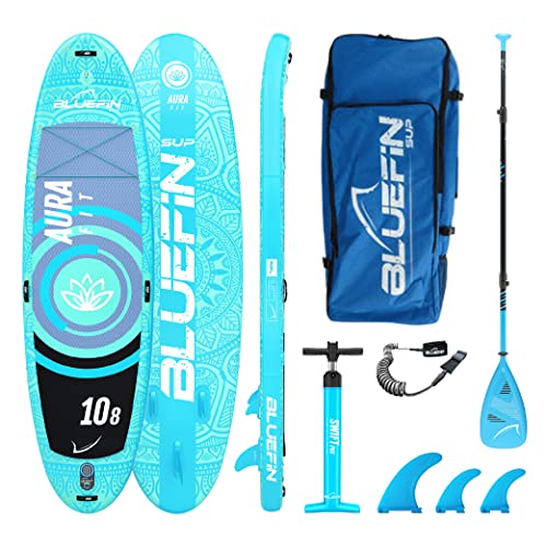 Bluefin SUP 10′8″ Aura FIT Stand Up Paddle Board Kit   15 cm Dik   Glasvezel Peddel Fitness en Yoga Paddle Board   Aquafitness   Alle Accessoires   5 jaar Garantie