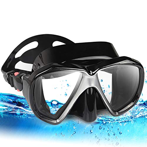 EXP VISION Duikmasker, 180° View HD snorkelmasker, duikmasker, anti-condens, duikbril en lekvrij, snorkelmasker, duikset voor volwassenen en kinderen (zwart)