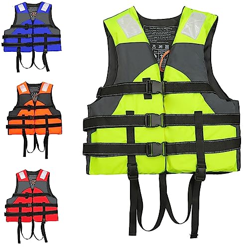 Wttfc Reddingsvesten voor volwassenen, verstelbare reddingsvesten, zwemvest, snorkelvest, drijfhulpmiddel voor volwassenen, waterdicht drijfvest voor watersport, kajakken, watersporten,Groen,XL