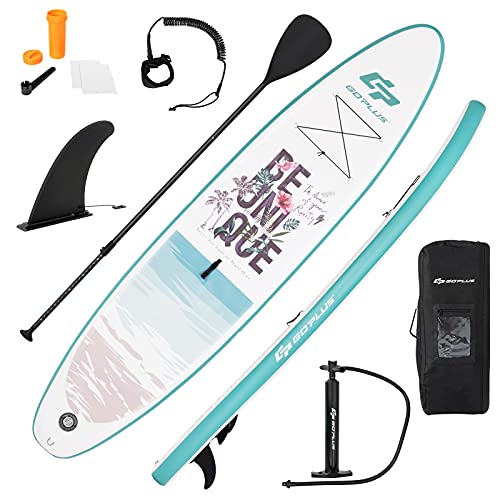 GOPLUS 320/335 x 76 x 15 cm Stand Up Paddling Board, opblaasbaar SUP-board, paddleboard met pomp en uittrekbare peddel & voetkabel, 3 vinnen, incl. rugzak & reparatieset (blauw, 335 x 76 x 15 cm)