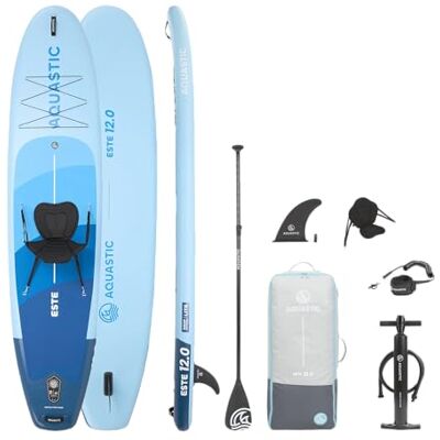AQUASTIC Este 12'0 SUP-board, blauw, opblaasbaar allround paddleboard met zitoptie, Drop Stitch Lite, 390 l, tot 170 kg AQUASTIC Este 12'0 SUP-board, blauw, opblaasbaar allround paddleboard met zitoptie, Drop Stitch Lite, 390 l, tot 170 kg
