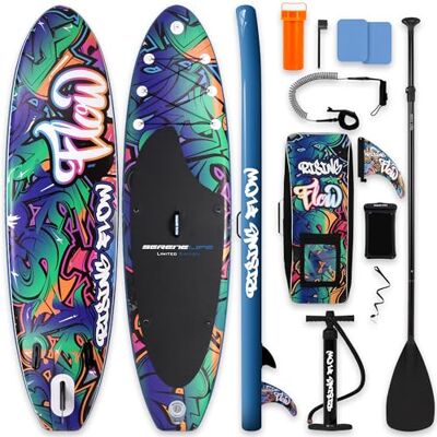 SereneLife Opblaasbaar Stand-Up Paddleboard Antislip SUP Paddle Board met Peddel, Pomp, Leash en Accessoires voor Volwassenen en Jeugd SereneLife Opblaasbaar Stand-Up Paddleboard Antislip SUP Paddle Board met Peddel, Pomp, Leash en Accessoires voor Volwassenen en Jeugd