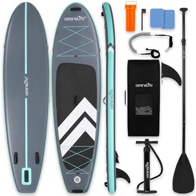 SereneLife Opblaasbare Stand Up Paddle Board Extra Brede Stabiele Ontwerp Capaciteit, Non-Slip EVA Dekpad, Inclusief Peddel en Accessoires Ideaal voor SUP SereneLife Opblaasbare Stand Up Paddle Board Extra Brede Stabiele Ontwerp Capaciteit, Non-Slip EVA Dekpad, Inclusief Peddel en Accessoires Ideaal voor SUP
