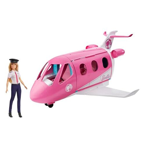 Barbie Estate Droomvliegtuig & Piloot Speelset  Pop met Roze Vliegtuig En Accessoires Vanaf 6 Jaar GJB33