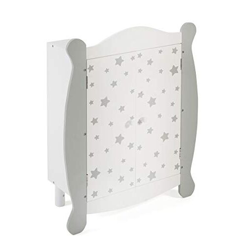 Bayer Chic 2000 Poppenkledingkast met kledingstang en kleerhanger, poppenkast, poppenmeubels, sterren grijs, 22 x 46 x 59 cm