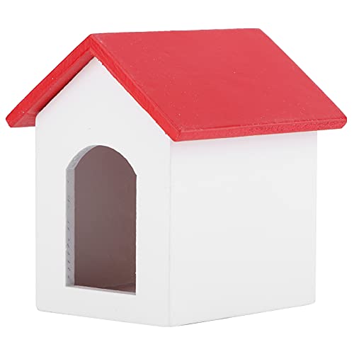 Shanrya Houten poppenhuiskennel, 2,4 x 2,2 x 2,1 inch poppenhuiskennel voor poppenhuisdecoratie voor poppenhuisliefhebber(Klein huis met rood dak en witte muren)