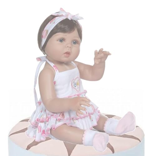 NURII Realistische babypop jongen, 18 inch handgemaakte wasbare herboren baby's zacht vinyl lichaam, met zacht lichaam, meisjeskleding en flessen cadeauset, H-Girl