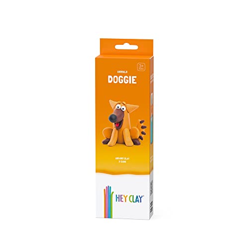 Hey Clay Doggie Boetseerklei kleine set hond modelleerklei voor kinderen in klein pakket met 1 motief met 3 kleuren set Dog Figuur Fido met interactieve app, niet giftig