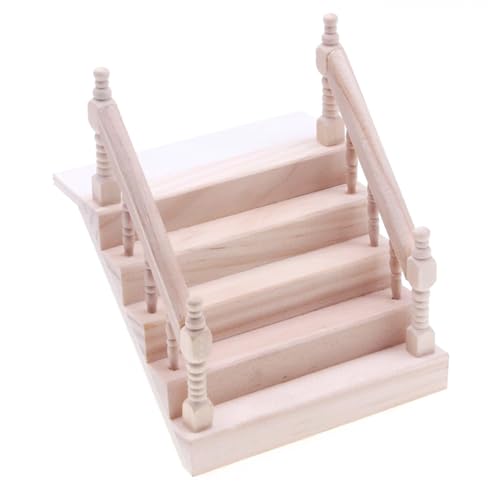 ZHOUBINGBING Dollhouse trap 1:12 schaal houten poppenhuis trappen met leuning diy ongeverfde miniatuur trappen voor sprookjestuin poppenhuis scene