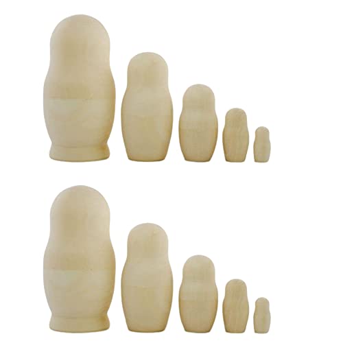 Hundnsney 10X Ongeschilderde Russische Uitschuifpoppen DIY Blanco Uitschuifpoppen Poppen Set Onvoltooide Uittrekpoppen Matrioshka voor Kinderen