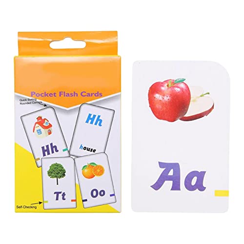 Botiniv Alfabet-flitskaarten   26 -leerspellen Alfabetkaartspeelgoed Alfabetfoto's Pocketkaarten voor kinderen, baby's vanaf 4 jaar