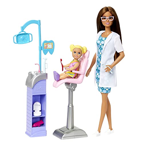 Barbie ​ Beroepen, Tandarts, pop en speelset met accessoires, set met medicus,  speelgoed HKT70