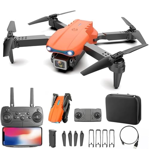 Fzysjve 1080p HD FPV-cameradrone, drone met 4K dubbele camera for volwassenen, mini-drone met camera, opvouwbare luchtfotografie Drone-speelgoedcadeaus for jongens meisjes (Color : Orange, Size : 1 battery