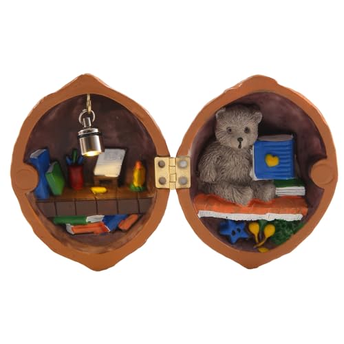 Ctwezoikmt Walnootschaal-poppenhuis, mini-huisbibliotheek, handgemaakt walnootschaal-poppenhuis, hars notengeheime 3D-scène, hars miniatuur, D