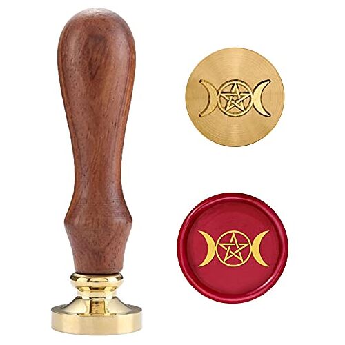 N\W Wax Seal Stempel Set, Zegellak Stempels Koperen Zegels Met Houten Hilt, Vintage Retro Wicca Seal Wax Stempel (Triple Moon)