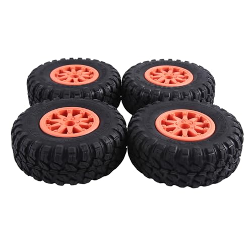 FIGGRITID 4 stuks 118 x 44 mm 2,2 rubberen banden en kunststof Beadlock-velgenreserveonderdelen voor 1:10 RC Rock Crawler Axial SCX10 RR10 RC-Car oranje