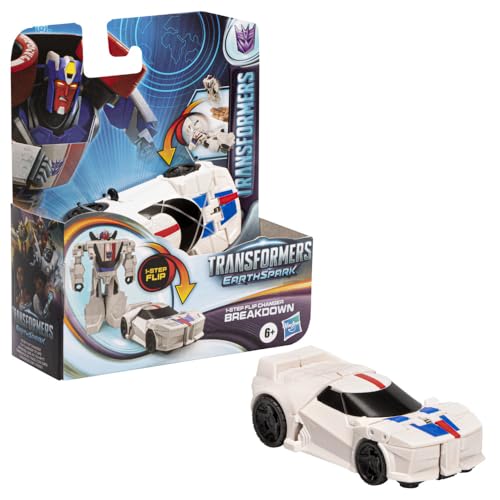 Transformers Speelgoed EarthSpark 1-stap Flip Changer Breakdown, 10 cm groot actiefiguur, robotspeelgoed voor kinderen