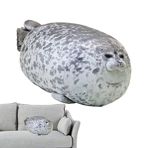 Umifica Pluche zeehondkussen, mollig blobzeehondkussen, schattige zeehond knuffel katoen knuffels (grijs, 30cm)