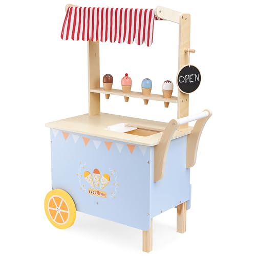 mamabrum 3+ houten ijsbak voor kinderen, kinderwagen met ijs om te spelen, mobiele ijsbak speelgoed, rollenspelen kok, speelset in de ijsbak