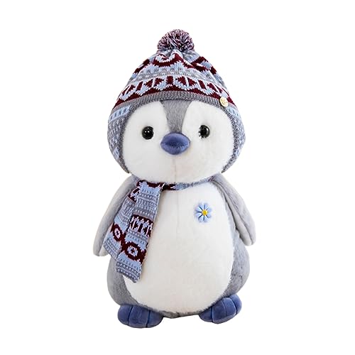Herfair Pinguïn knuffeldier, pinguïn pluche pop met capuchon, pinguïn knuffeldier, cadeau (20 cm, grijs)
