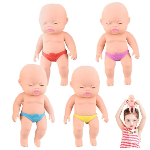 HEKARBAMILL Stress Doll Cute 4PCS TPR Squeeze Toy Nit-Stick Realistisch Stress Relief Toy 2,8x5.51in Resilient Stress Toys Stress Doll