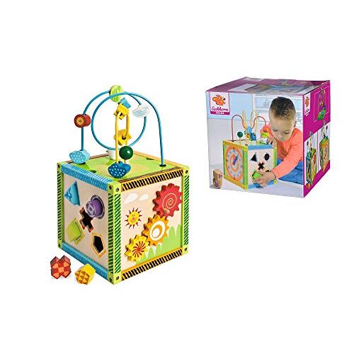 Eichhorn 100002235 5 in 1 speelcentrum kleurrijke motorische kubus met motorische lus, insteekspel, muziekdoos, draaispel, motoriekspel, voor kinderen vanaf 1 jaar, houten speelgoed