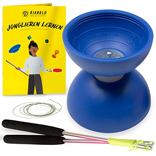 Diabolo Freizeitsport Diabolo-set voor kinderen, beginners met Comet Diabolo en Henrys reservekoord, beginnersset, Made in Italy (blauw)