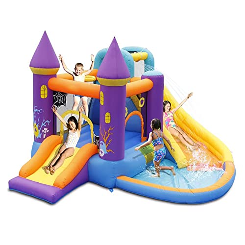 DameCo Opblaasbare waterglijbaan, opblaasbare waterglijbaan, opblaasbaar waterpark voor nat en droog, 5 in 1 waterzwembadglijbaan, 350x315x210cm interessant