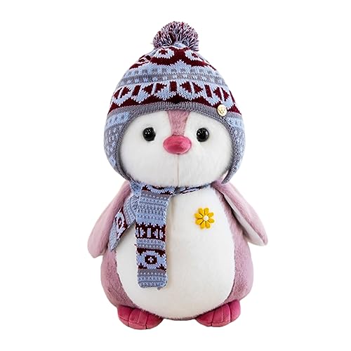 Herfair Pinguïn knuffeldier, pinguïn pluche pop met capuchon, pinguïn knuffeldier, cadeau (20 cm, roze)