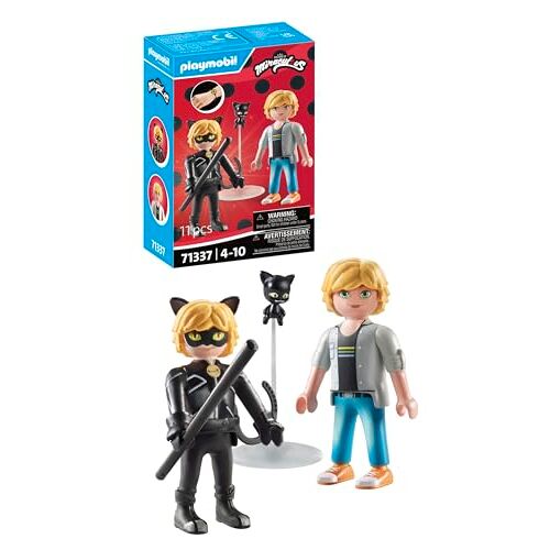 Playmobil Miraculous 71337 Miraculous: Adrien & Cat Noir, heldenavontuur, inclusief Kwami Plagg, avonturen met Ladybug, leuk fantasierijk rollenspel, detailrijk speelgoed voor kinderen vanaf 4 jaar