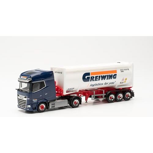 Herpa vrachtwagen model DAF XG+ Drucksilo-Sattelzug "Greiwing" (NordrheinWestfalen/Duisburg), schaal 1:87, voor diorama, modelbouw verzamelobject, Made in Germany, kunststof