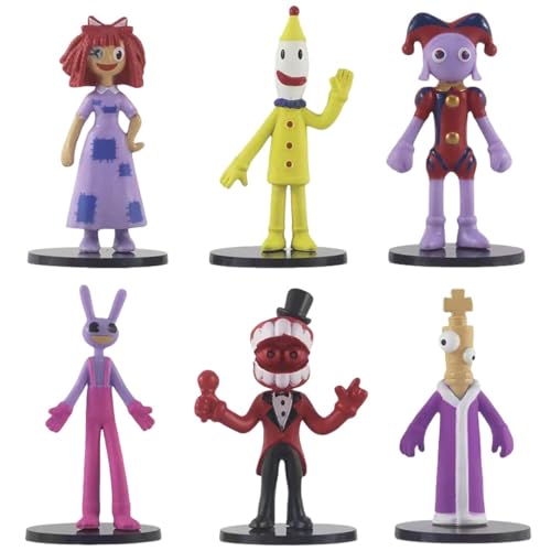 BAcion De Amazing Digtal Circu Figuren Set, Digtal Circu Action Figure Horror Cartoon Films Karakter Action Figure Model for kinderen, Cake Topper Halloween Feestjes Decoratie (Color : 6pcs)