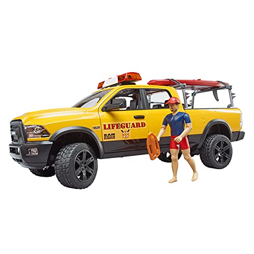 bruder 02506 RAM 2500 Power Wagon Life Guard met figuur, staande peddel & licht- en geluidsmodule, reddingsdienst, reddingsbrigade