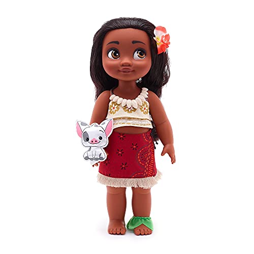 Disney officiële Pop Vaiana uit animatiefilmcollectie, 39 cm met echt uitziend haar, mooie outfit, doorgestikte satijnen pop Pua, collector's item, pop is geschikt voor 3 jaar en ouder