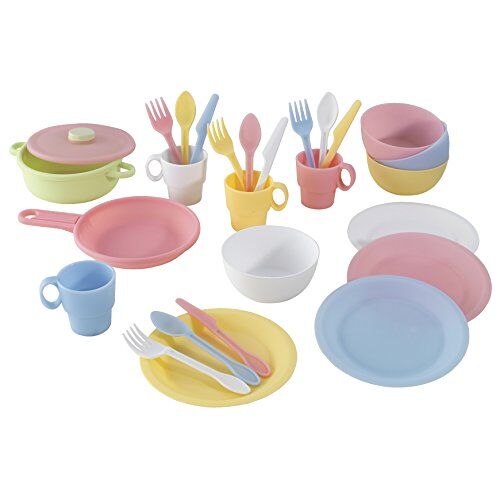 KidKraft 63027 pastelkleurig kookgerei doen-alsof-eetgereiset, keukengerei en accessoireset voor een kinderspeelkeuken, 27 onderdelen