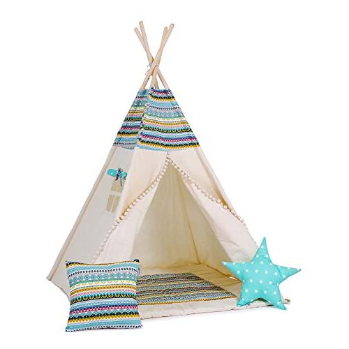 Sówka Tipi tent voor kinderen   Speeltent voor jongens en meisjes met 5 accessoires met kussens   Speelhuisje gemaakt van 100% gecertificeerd katoen, kindercadeau buitenspeelgoed   Indisch avontuur