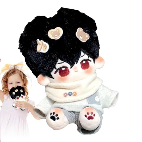 Jeanny Anime pluche pop, anime pop   20 cm anime-katoenpluche met zwart haar   Kawaii naakte anime-knuffels, emotionele steunknuffels, aankleedpoppen voor anime-fans