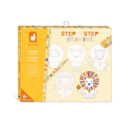 Janod Step by Step Drawing – leren tekenen – 20 diermodellen – tekenset voor kinderen – leren tekenen en concentreren – vanaf 6 jaar – J09155