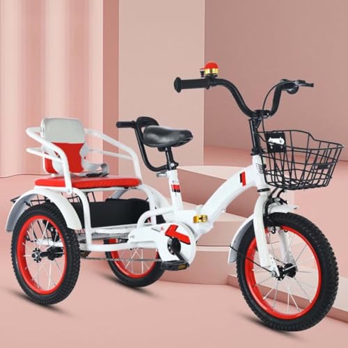 LSQXSS Opvouwbare cruiser-driewieler voor kinderen van 3-10 jaar,tandem-driewieler voor peuters met passagiersstoel achterin,driewieler-riksja-driewielers met spaakwiel met luchtbanden,kindertrikes