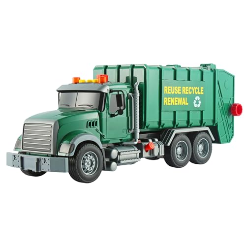 Yiurse Vuilniswagenspeelgoed voor jongens Geluid en licht vuilniswagen speelgoed,Wrijving aangedreven 1:12 grote vuilniswagen speelgoed, vuilniswagen met vuilnisbakken afvalbeheer